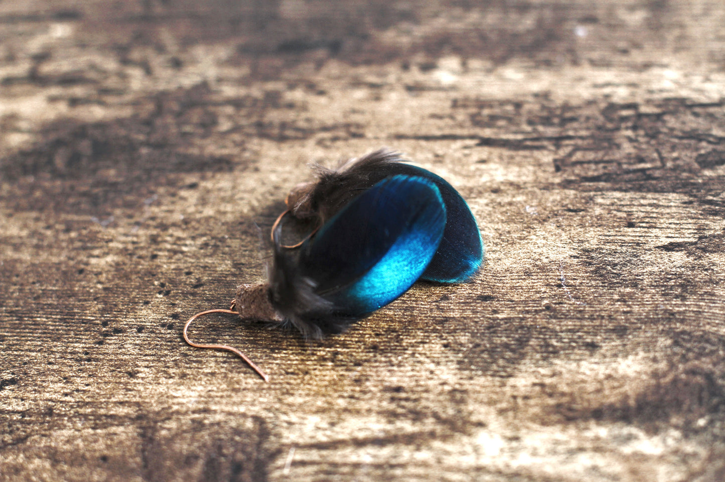 Vintage Blue Green Velvet Peacock Feather Earrings Bohemian Wedding Festival