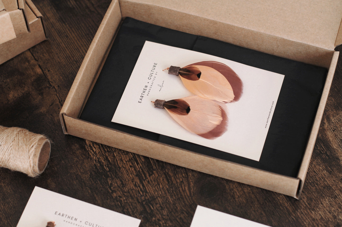 Pennsylvania — Peach Brown Orange Feather Earrings Bohemian Wedding Festival