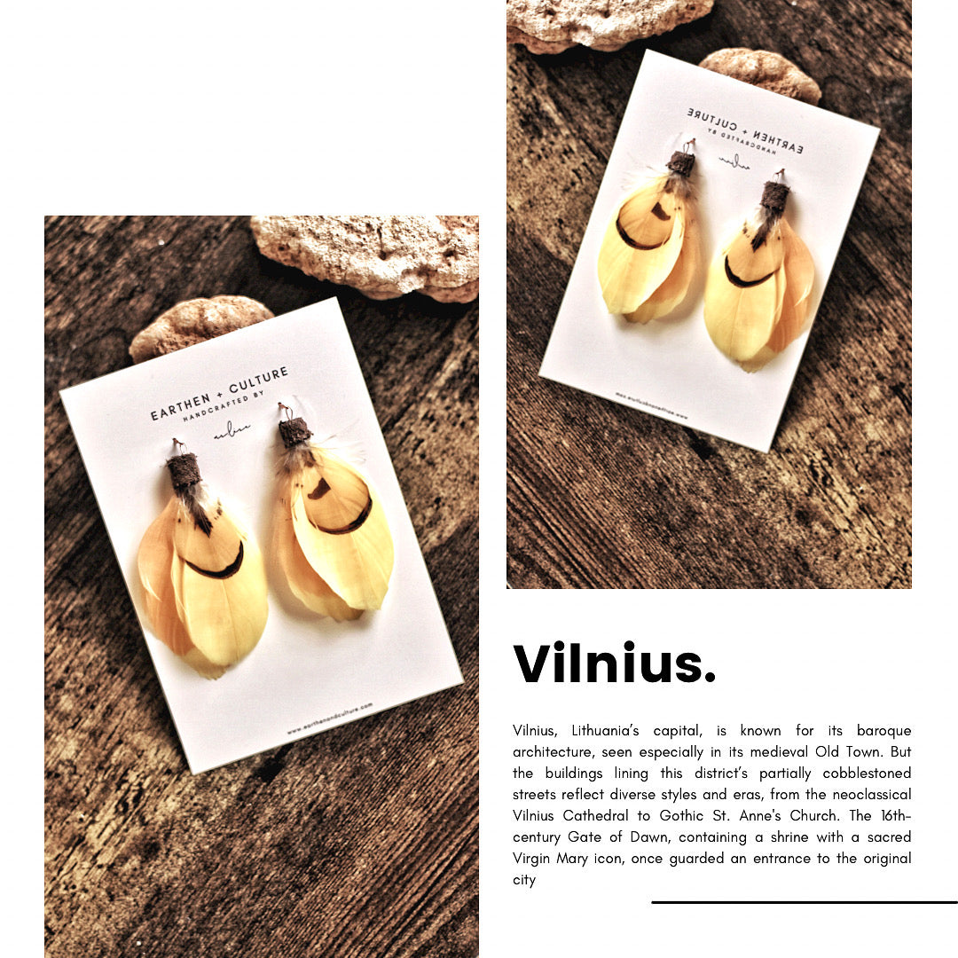Vilnius —— Golden Yellow and Orange Feather Earrings