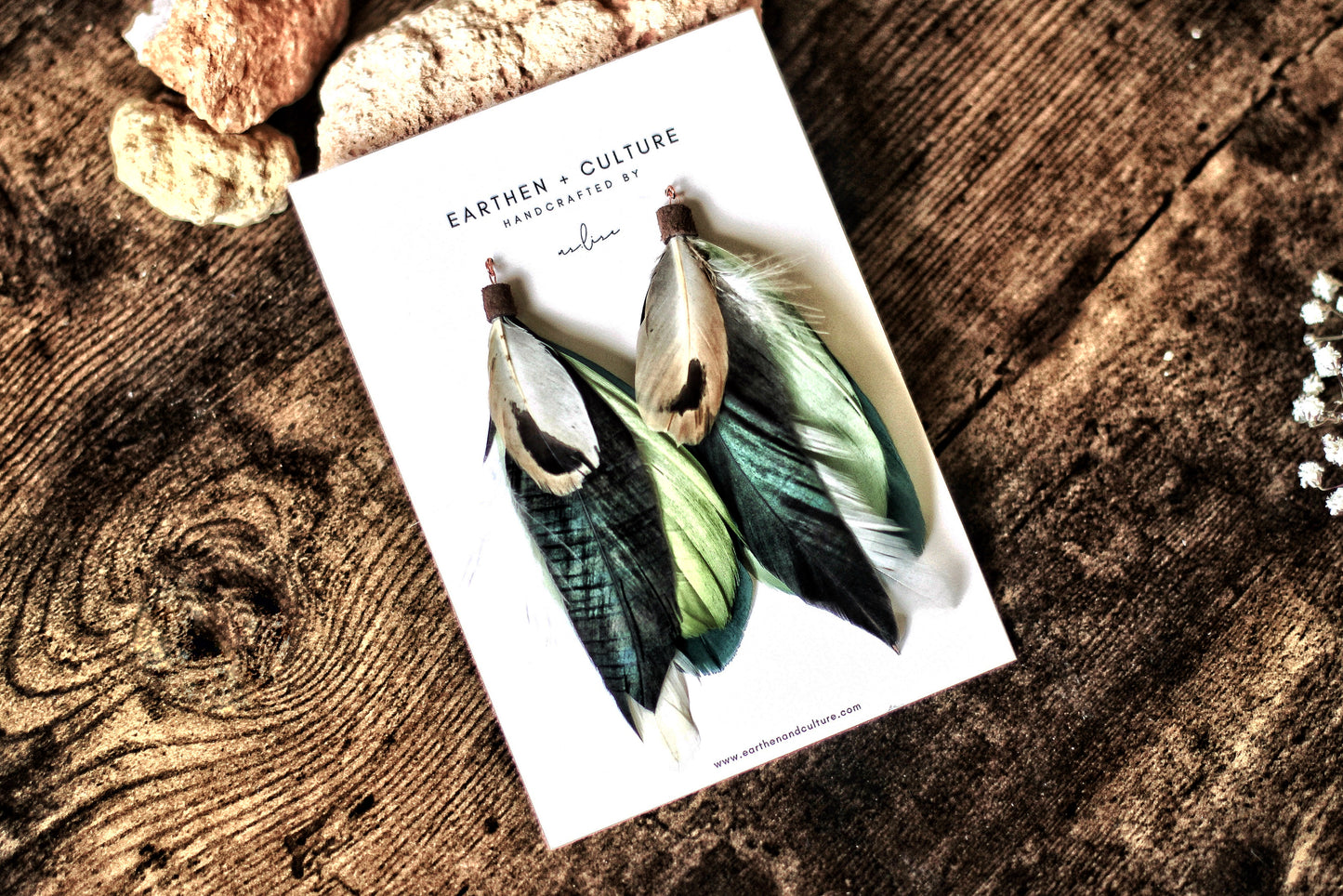 Pisco —— Lime Brown Off White Feather Earrings