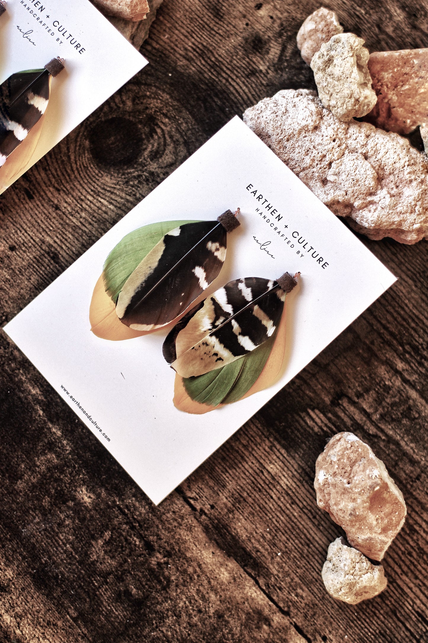 Rio — Lime Mango Tan Feather Earrings