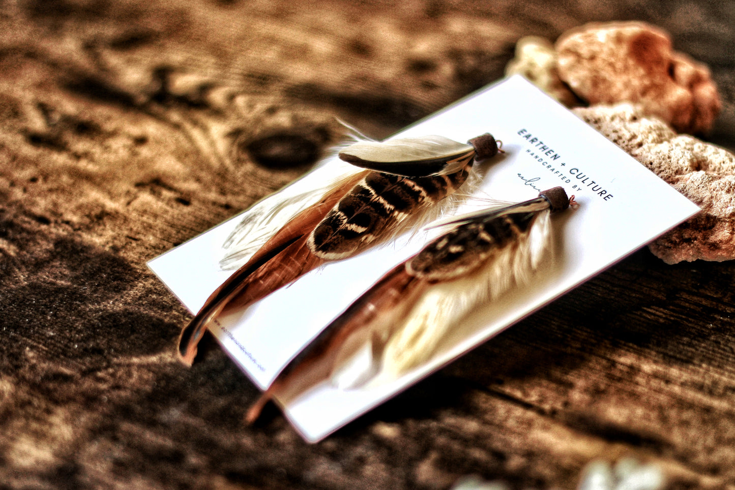 Ribe —— Off White Vintage Tan Feather Earrings