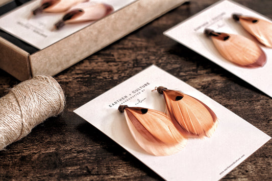 Pennsylvania —  Peach Brown Orange Feather Earrings Bohemian Wedding Festival