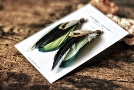 Pisco —— Lime Brown Off White Feather Earrings